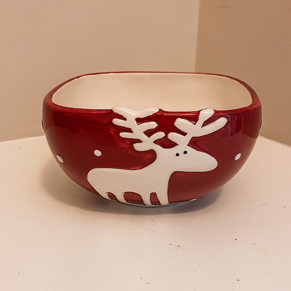 Super Adorable Red & White Reindeer Dish